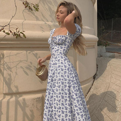 Maxi Dress in Multi-Colour Floral Print - white floral side view