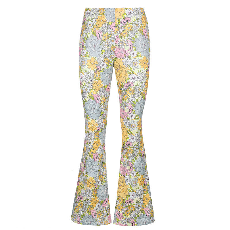 Floral Shirt & Bootcut Trouser Co-Ord Set in Pastel Tones - pastel floral bootcut trousers flat lay