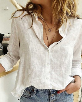 Blouse in Linen Blend with Relaxed Fit - white lifestyle front
