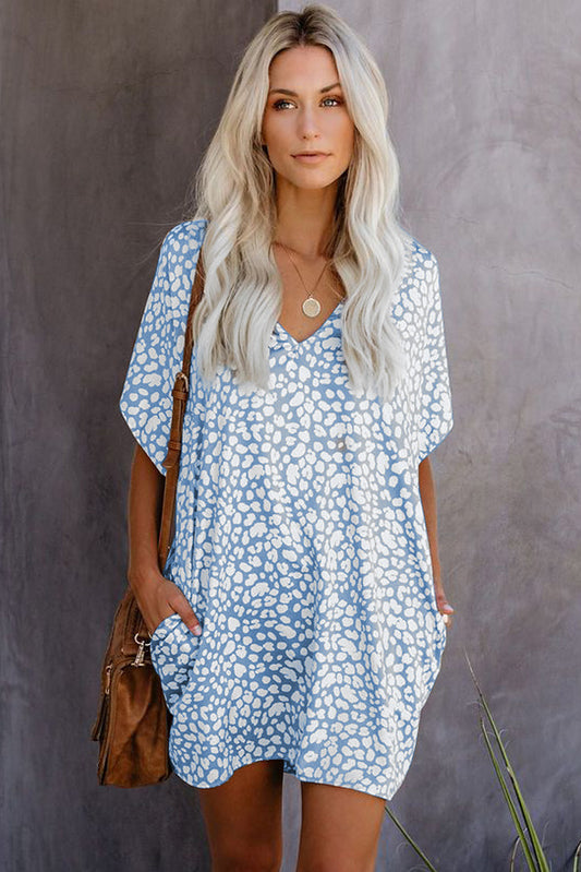 Longline Tunic Top in Ombre Leopard Print - blue front view