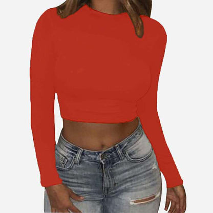 Crop Top with Long Sleeves in Second-Skin Stretch - red lifestyle front