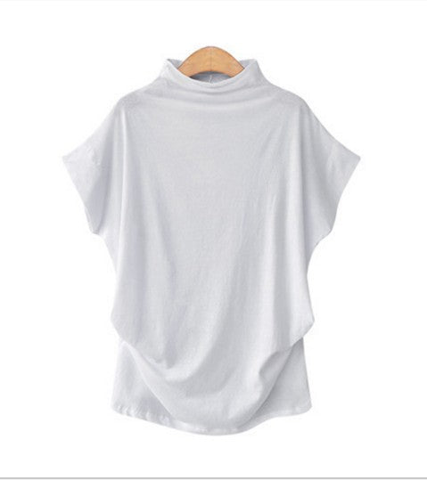 Tunic Top in Funnel-Neck Cotton with Drape Hem - White front view