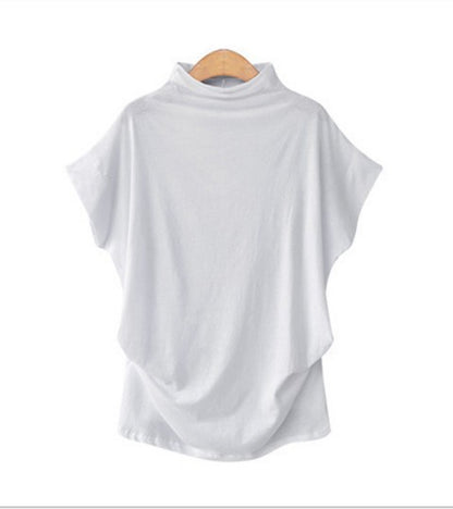 Tunic Top in Funnel-Neck Cotton with Drape Hem - White front view