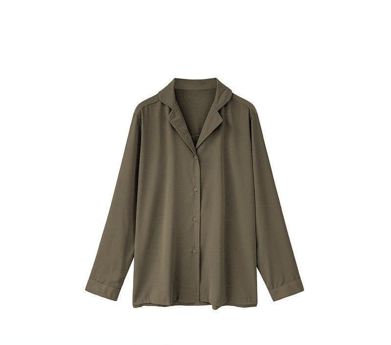 Blouse with Revere Collar, Relaxed Fit and Long Sleeves - green flat lay front view