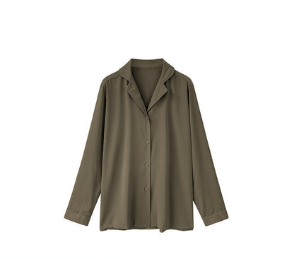 Blouse with Revere Collar, Relaxed Fit and Long Sleeves - green flat lay front view
