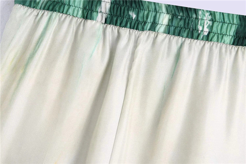 Tie-Dye Wide-Leg High-Waist Trousers - elasticated green stripe waistband detail
