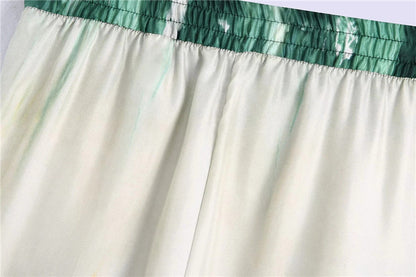Tie-Dye Wide-Leg High-Waist Trousers - elasticated green stripe waistband detail
