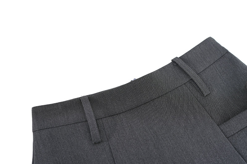 Mini Skirt in Pleated A-Line with Side Ties - grey waistband detail