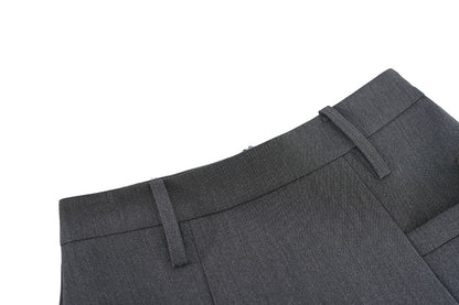 Mini Skirt in Pleated A-Line with Side Ties - grey waistband detail