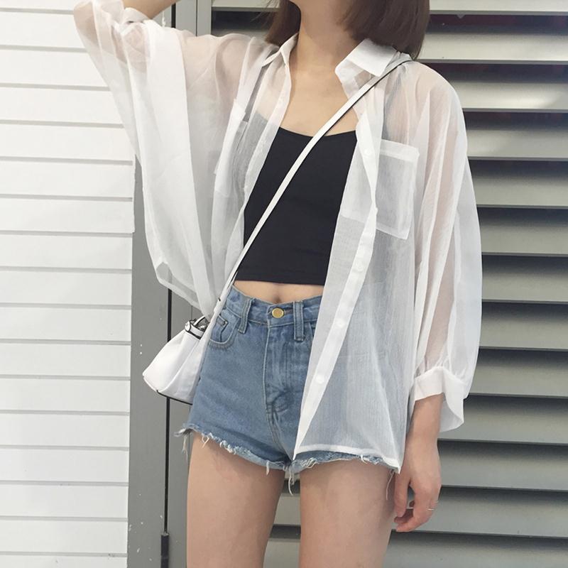 Overshirt in White Sheer Chiffon - white front view