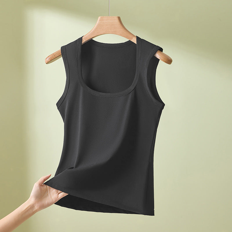 Vest Top with Square Neck and Smoothing Fit - Black front view
