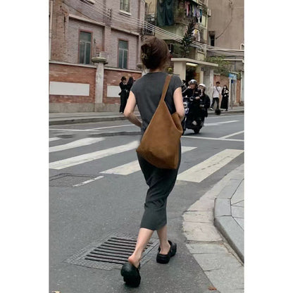 Maxi Dress in Charcoal Cotton Jersey - back view