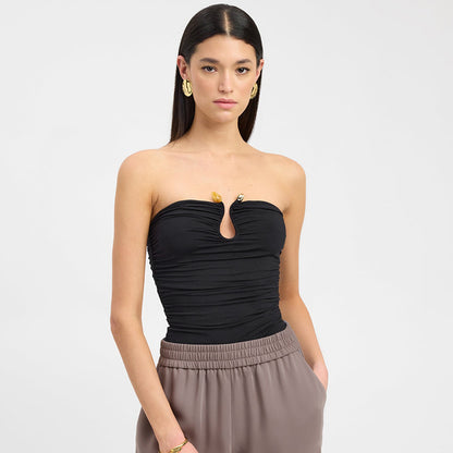 Bandeau Top with Agate Detail - black studio front view