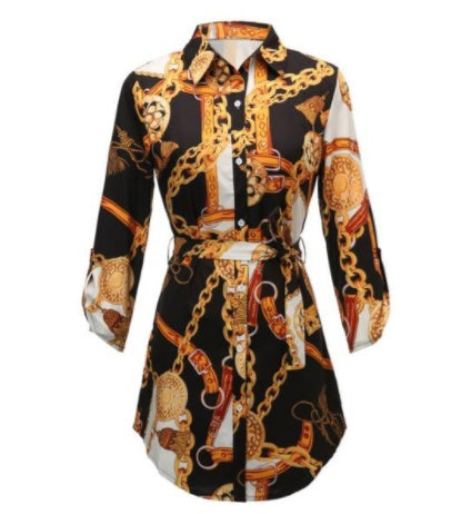 Tunic Shirt Dress in Chain Print - white flat lay front view