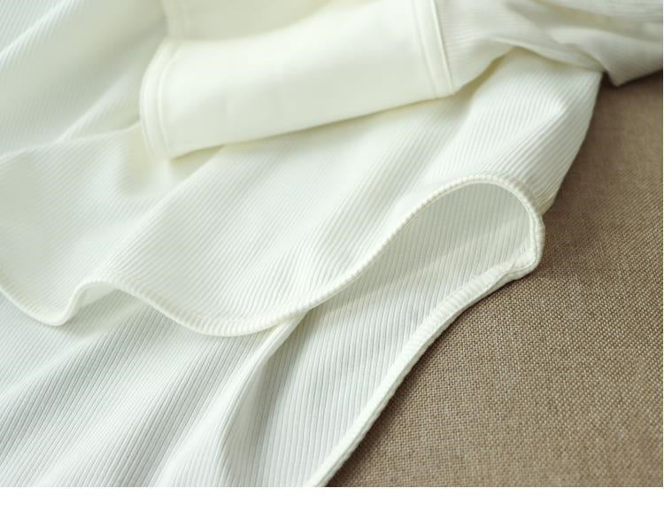 T-Shirt with Extended Cuffs for Layering - white hem and cuff texture detail