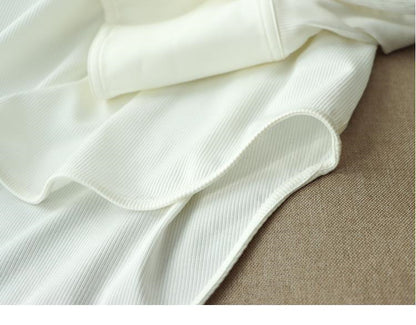 T-Shirt with Extended Cuffs for Layering - white hem and cuff texture detail