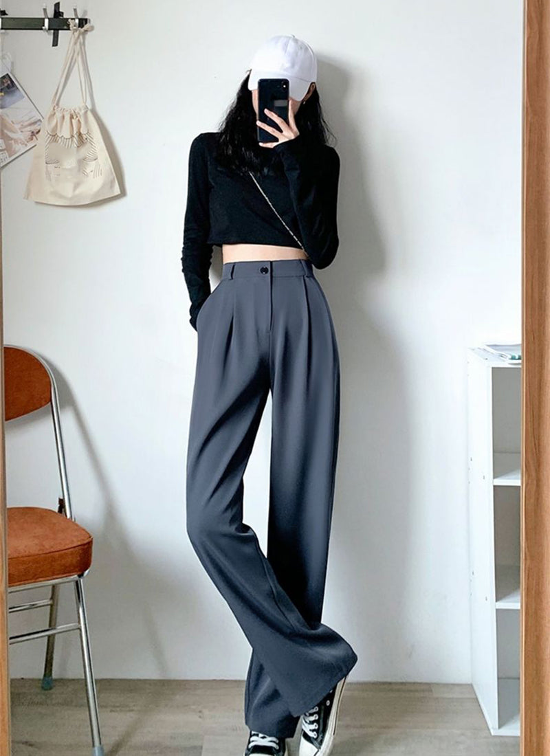 Wide-Leg Trousers with Pleated Front - grey relaxed angle
