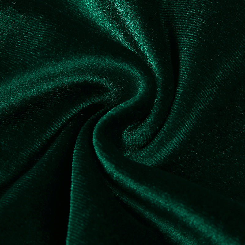 Crop Top in Emerald Green Velvet with Long Sleeves - close-up of velvet texture