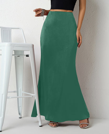 Maxi Skirt in Satin Bias Cut - Mint green front view with stool
