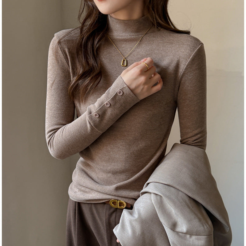 Base Layer Top with Mock Neck and Button Cuffs - khaki second styling angle