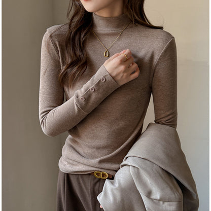 Base Layer Top with Mock Neck and Button Cuffs - khaki second styling angle