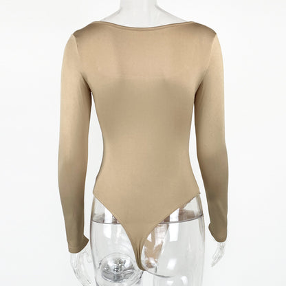 Bodysuit with Square Neck and Long Sleeves - apricot back mannequin view