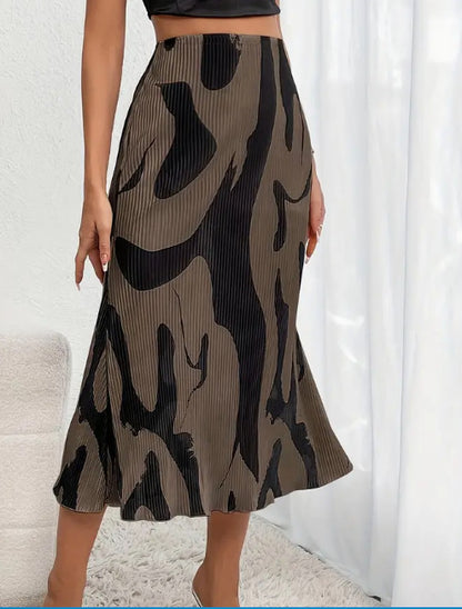 Midi Skirt in Taupe Abstract Print - taupe front angle
