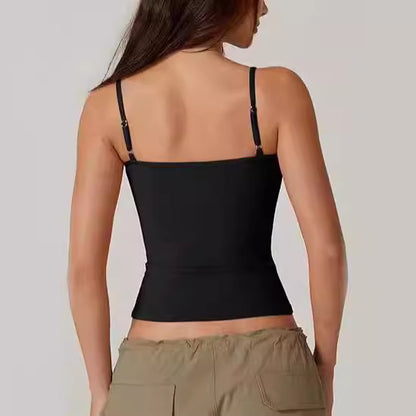 Camisole Vest Top with Waist-Skimming Fit - black back view