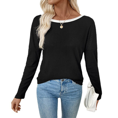 Ribbed Top in Black with Bow-Back Detail - black full-length front view