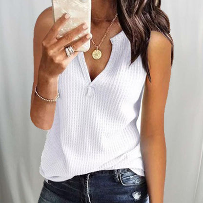 Vest Top in Ribbed Knit with Crossover V-Neck - white front view