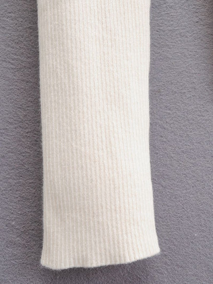 Knit Top with Boat Neck and Button Detail - white sleeve detail