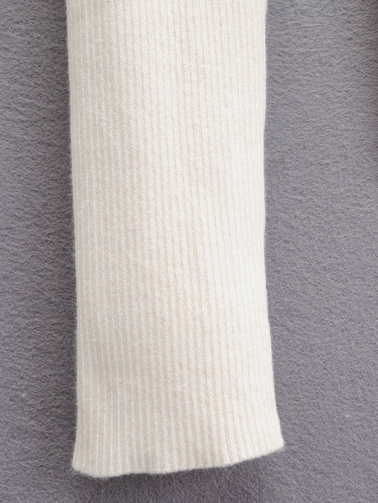 Knit Top with Boat Neck and Button Detail - white sleeve detail