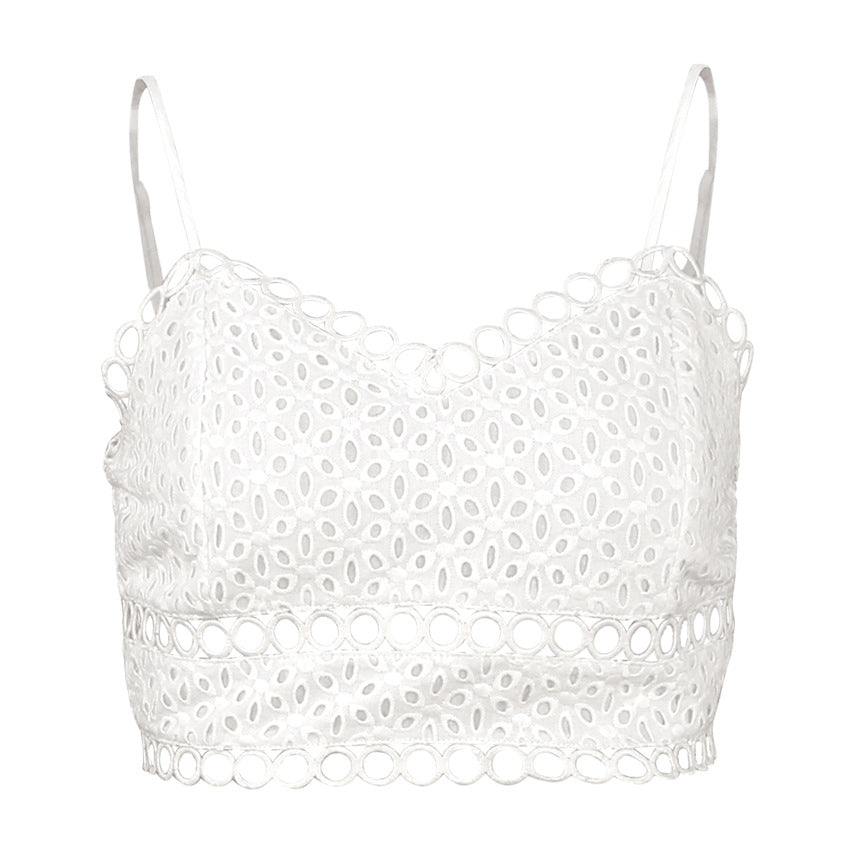 Cami Crop Top in White Broderie Anglaise - white product-only front view