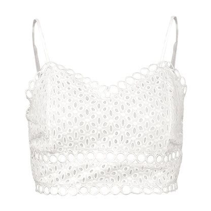 Cami Crop Top in White Broderie Anglaise - white product-only front view