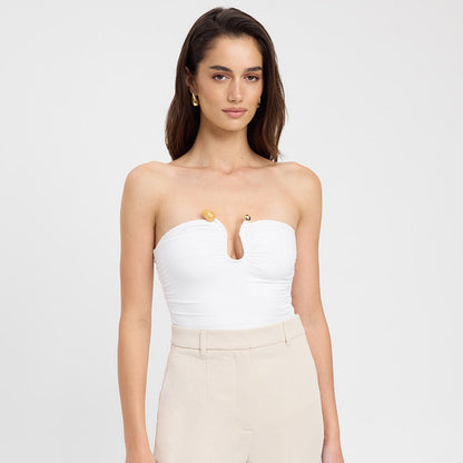 Bandeau Top with Agate Detail - white close front view