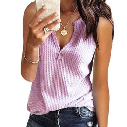 Vest Top in Ribbed Knit with Crossover V-Neck - pink front view