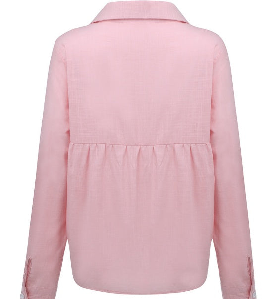 Blouse in Linen Blend with Relaxed Fit - pink studio back
