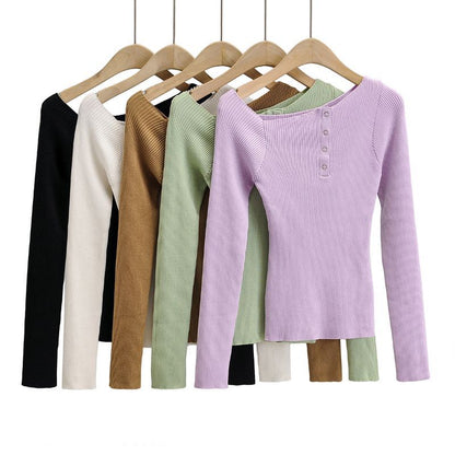 Knit Top with Boat Neck and Button Detail - all colours lineup