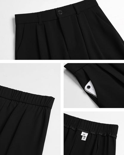 Wide-Leg Trousers with Pleated Front - black waistband detail