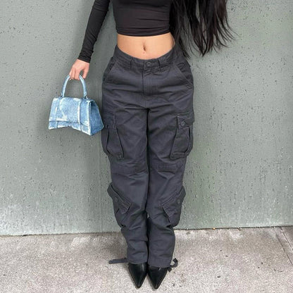 Cargo Jeans in High-Rise Multi-Pocket Utility Fit - black front view