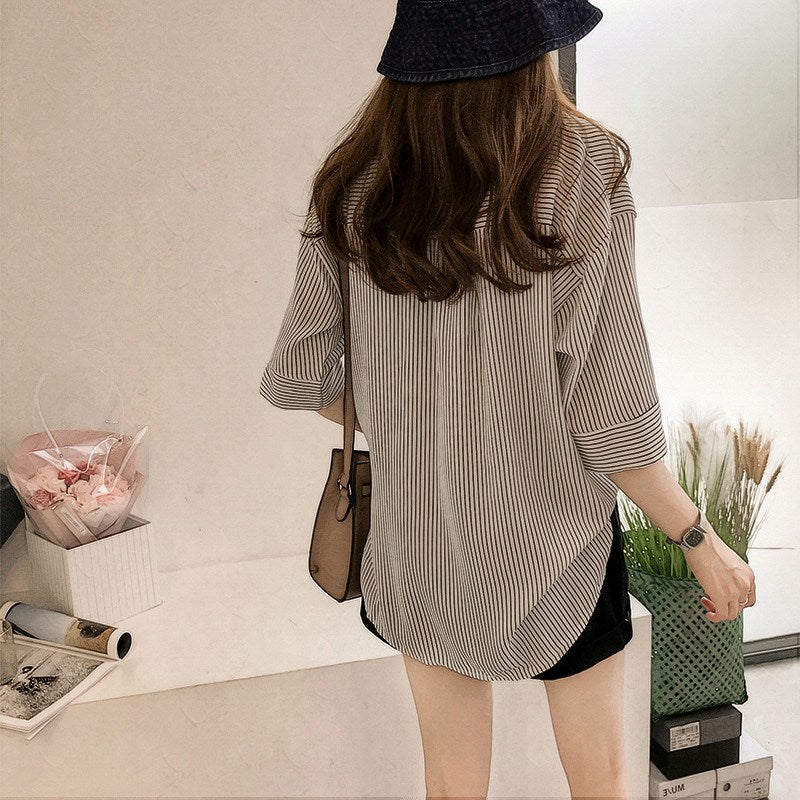 Tunic Shirt in Fine Pinstripe - White back view
