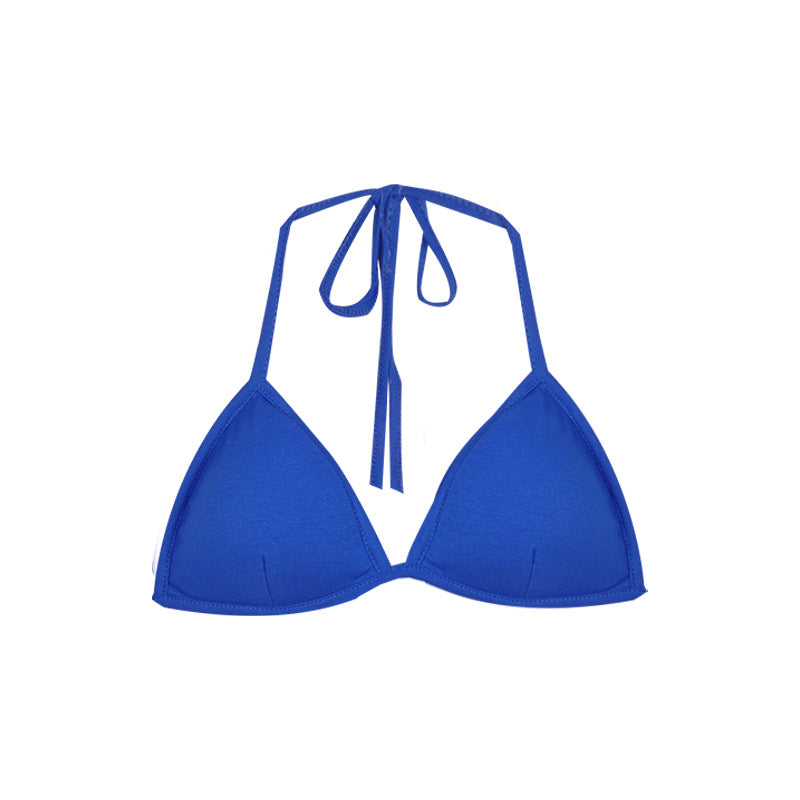 Triangle Halter Top with Open Back - blue flat lay front view