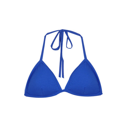 Triangle Halter Top with Open Back - blue flat lay front view