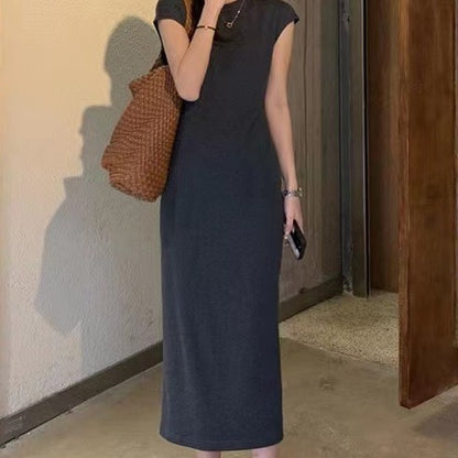 Maxi Dress in Charcoal Cotton Jersey - full-length front view