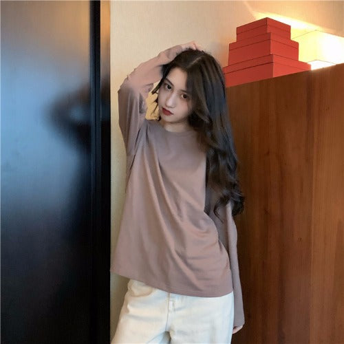 Long-Sleeve T-Shirt in Relaxed Longline Fit - milk coffee casual styling