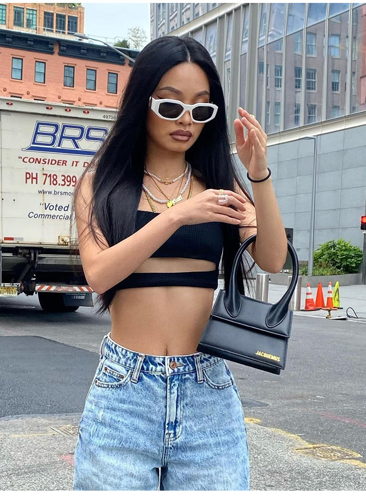 Jeans in Light Blue & Off-White with High-Waist Wide Leg - light blue styled waist detail