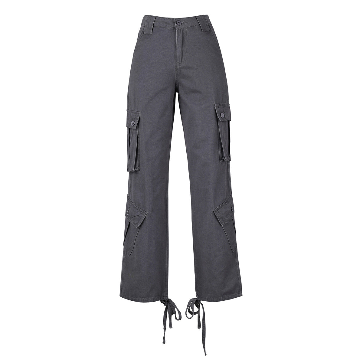 Cargo Jeans in High-Rise Multi-Pocket Utility Fit - dark grey flat lay front
