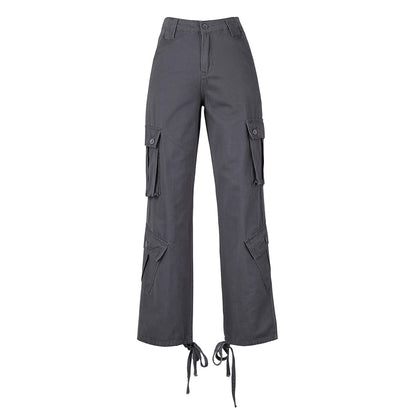 Cargo Jeans in High-Rise Multi-Pocket Utility Fit - dark grey flat lay front