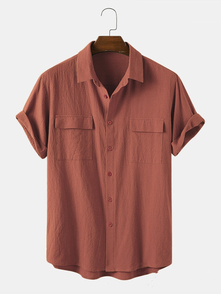 Utility Shirt with Rolled Half Sleeves - terracotta front view