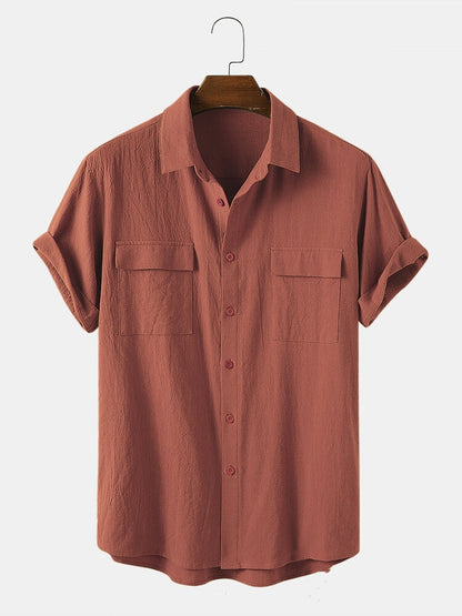 Utility Shirt with Rolled Half Sleeves - terracotta front view